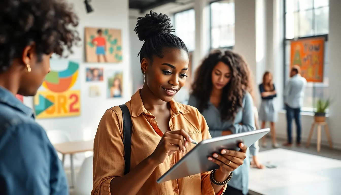 diverse team collaborating in a modern office environment focused on creativity.